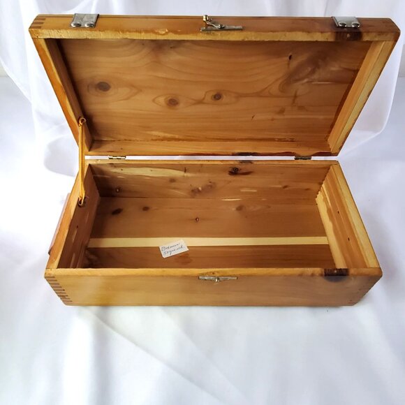 VTG Cedar Chest: Dove Tailed Wooden Box Nautical Clipper Ship Treasure Chest - Picture 7 of 16